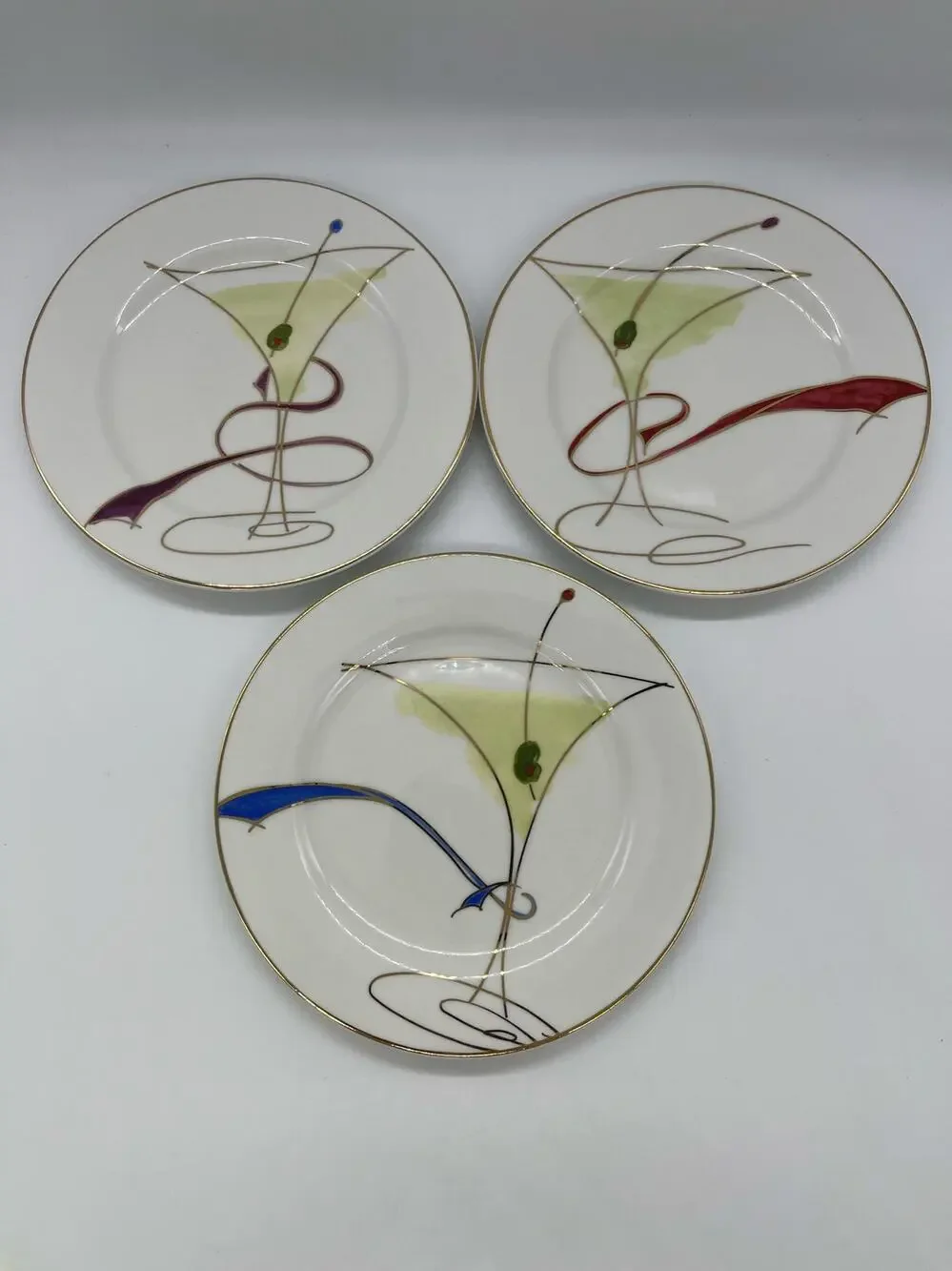 Pier 1 Martini Glass Set of 3 Appetizer / Dessert / Salad Plates Porcelain 7.5